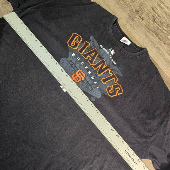 VTG Majestic SF Giants Faded Black MLB Authentic Short Sleeve T-Shirt Sz L/XL* - Picture 8 of 9
